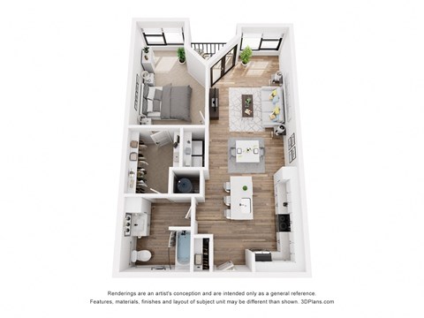 Floor plan for 1 bed, 1 bath, 830 sqft